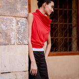 「Cotton Stretch」Ione Draped Neck Cotton Top