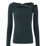 Charcoal Blue Gathered Stretch Long Sleeve Top