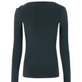 Charcoal Blue Gathered Stretch Long Sleeve Top