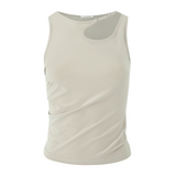 Cream Gathered Asymmetric Stretch Jersey Tank Top