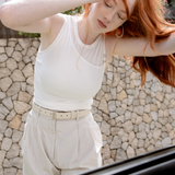 Cream Halterneck Stretch Tank Top