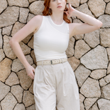 Cream Halterneck Stretch Tank Top