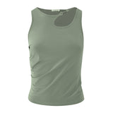 Green Gathered Asymmetric Stretch Jersey Tank Top