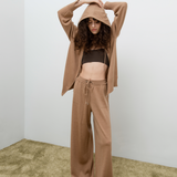 Brown Wool Knit Zip-Up Hoodie Set