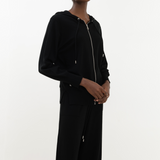 Black Wool Knit Zip-Up Hoodie Set