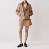 Varen Suede Leather Collar Jacket & A-Line Skort