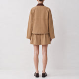 Varen Suede Leather Collar Jacket & A-Line Skort