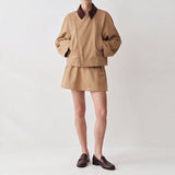 Varen Suede Leather Collar Jacket & A-Line Skort