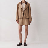 Varen Suede Leather Collar Jacket & A-Line Skort