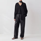 Riss Fringe Scarf Top & Wide-Leg Pants