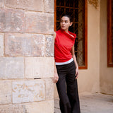 「Cotton Stretch」Ione Draped Neck Cotton  Top