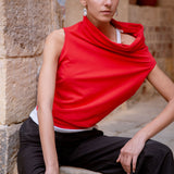 「Cotton Stretch」Ione Draped Neck Cotton  Top