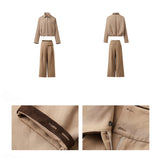 Aster Suede-Trim Shirt Jacket & Asymmetric Wrap-Waist Pants