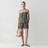 Kael Ruched Tube Top With Tie & Shorts