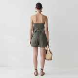 Kael Ruched Tube Top With Tie & Shorts