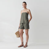 Kael Ruched Tube Top With Tie & Shorts